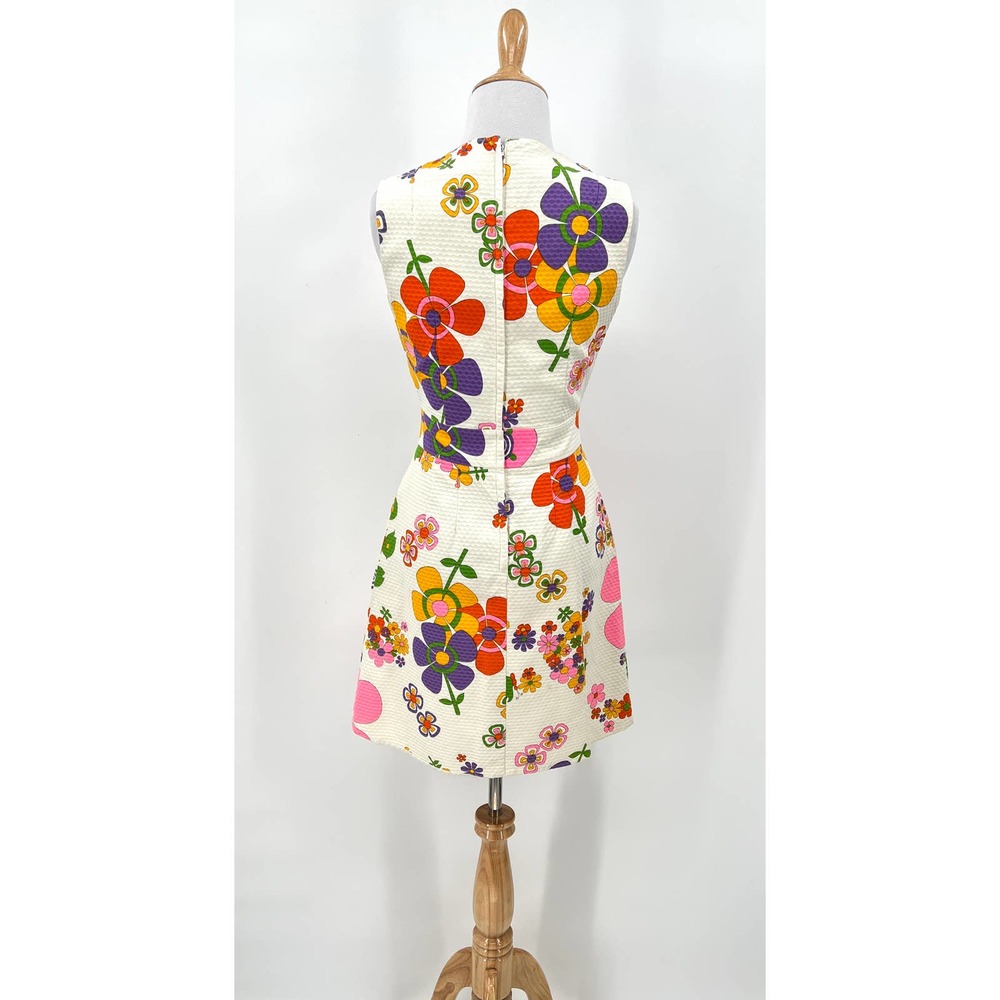 NEIMAN MARCUS Vintage 60s Dress Womens XS Small Off White Floral Print Mod Shift - Picture 3 of 16